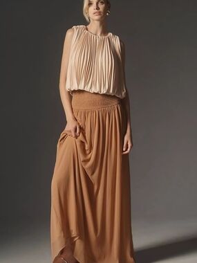 By Anthropologie Smocked Sheer Maxi Skirt